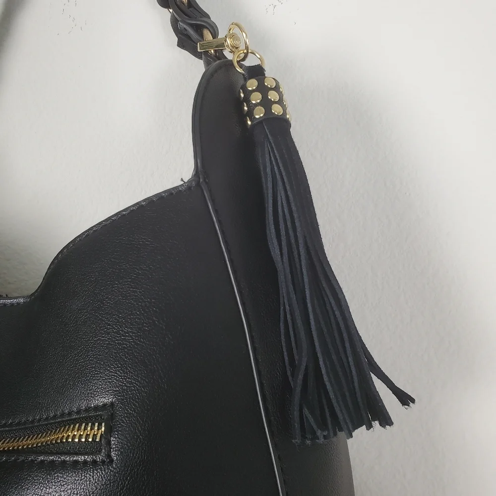 INC International Concepts Black Faux Leather Hobo Bag